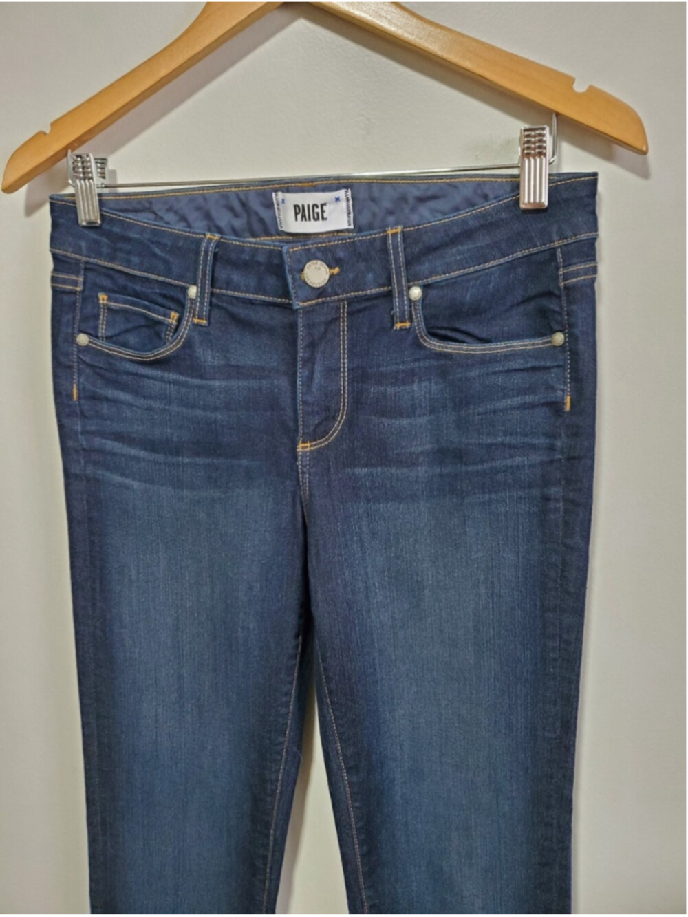 PAIGE Skyline Straight 34" Jeans Stream Dark Blue Wash Sz 28 Mid-Rise Stretch - Picture 5 of 14
